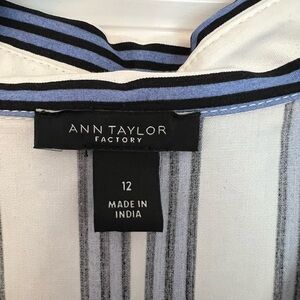 Ann Taylor Women's Striped Button Down Shirt - Black, White, and Blue